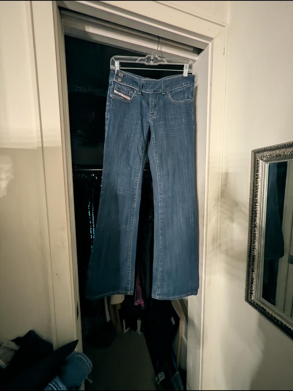 Vigoss Cross Belt Button Dark Wash Flare Jeans Size 27 - Picture 4 of 9